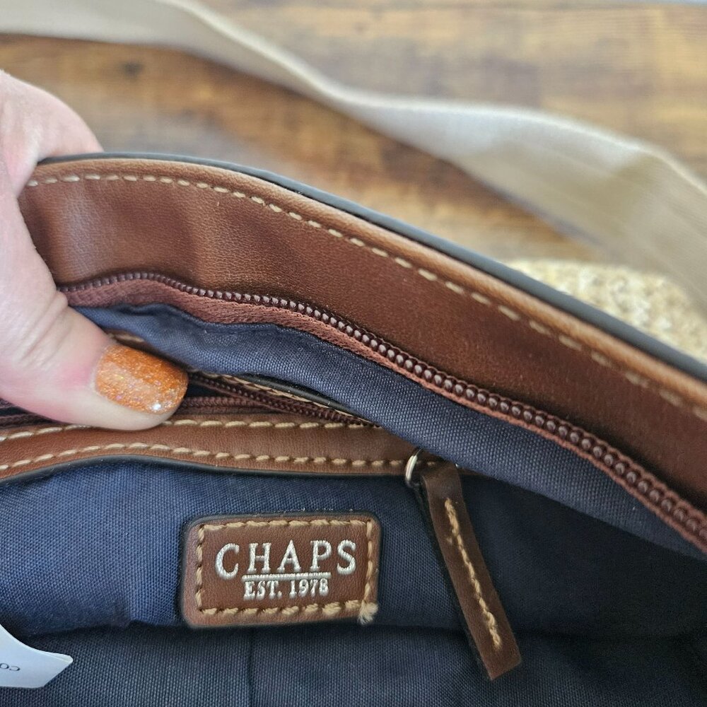 Chaps Straw & Faux Leather Crossbody Bag satchel purse Boho Cottage core Hippie - Picture 4 of 16